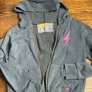 Aviator Nation kids Gray Hoodie with Pink Lightning Bolt Sz 12